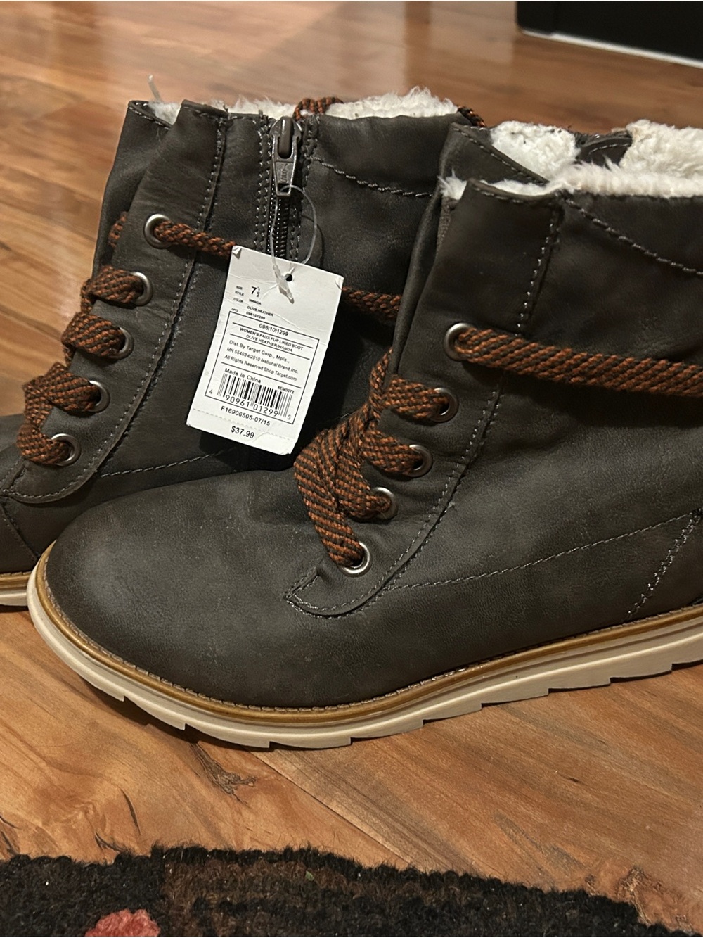 AND Women's Dark Gray Lace-Up Ankle Boots with Brown Laces